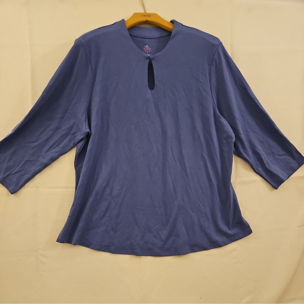 Isaac Mizrahi Live Womans Essentials Pima Cotton Lg Sleeve Periwinkle XL Keyhole